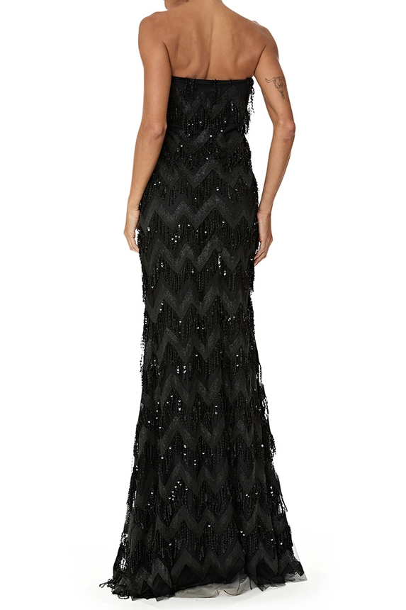 Vestido Longo Paetê Preto - DG76915 Kika Simonsen