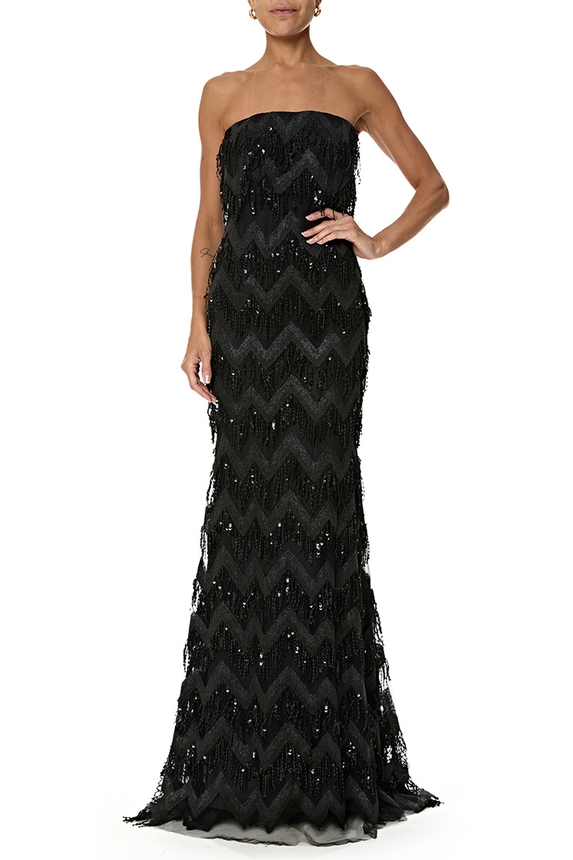 Vestido Longo Paetê Preto - DG76916 Kika Simonsen