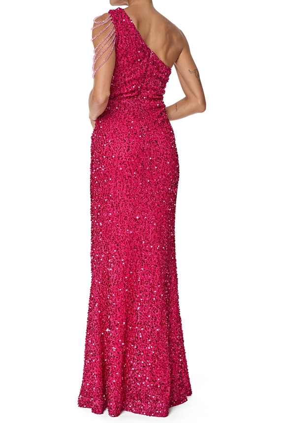 Vestido Longo Paetê Rosa - DG76509 Essential Collection