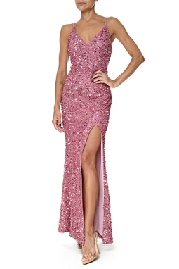 Vestido Longo Paetê Rosa