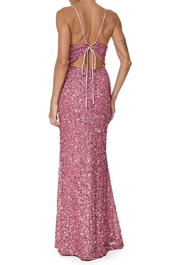 Vestido Longo Paetê Rosa - DG76511 Essential Collection