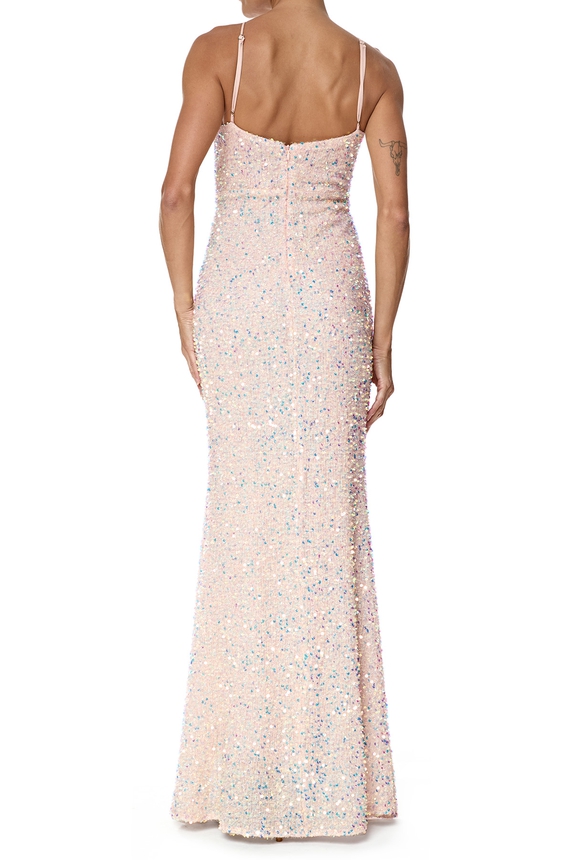 Vestido Longo Paetê Rosa - DG76514 Essential Collection