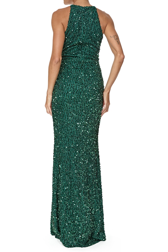 Vestido Longo Paetê Verde - DG76513 Essential Collection