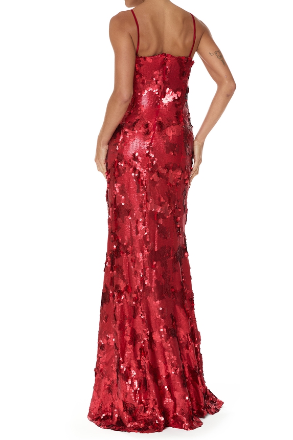 Vestido Longo Paetê Vermelho - DG75948 Prime Collection