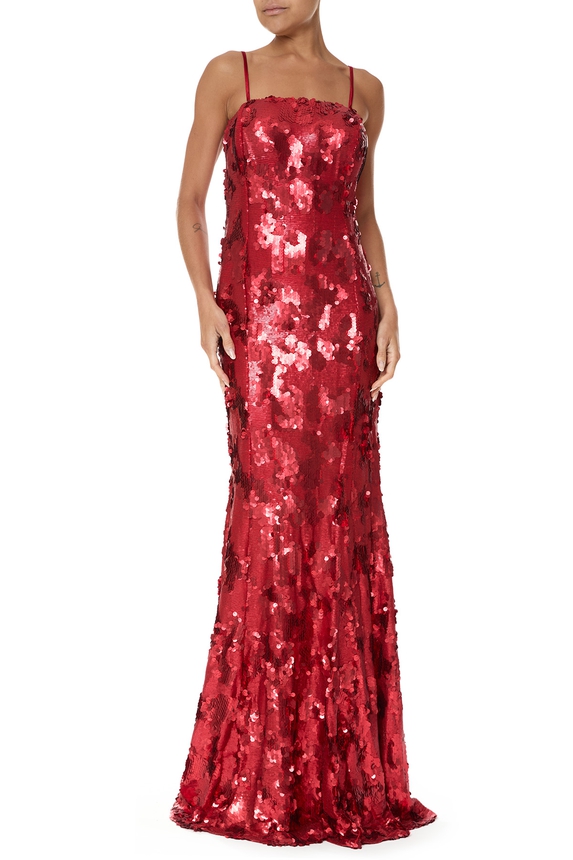 Vestido Longo Paetê Vermelho - DG75948 Prime Collection