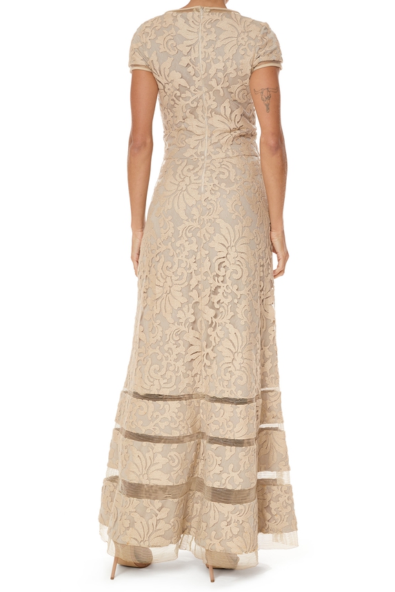 Vestido Longo Renda Bege - DG76085 Tadashi Shoji