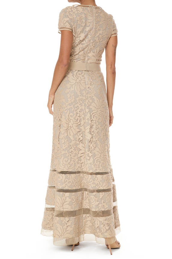 Vestido Longo Renda Bege - DG76085 Tadashi Shoji
