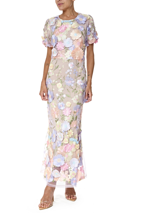 Vestido Longo Renda Estampado - DG76391 Essential Collection