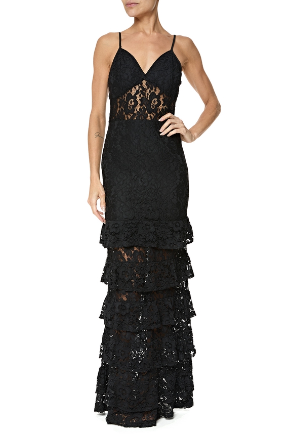 Vestido Longo Renda Preto - DG76325 Basic Collection