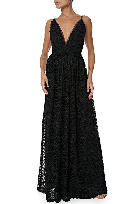 Vestido Longo Renda Preto - DG77017 Aya