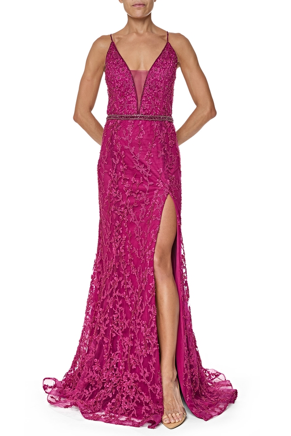Vestido Longo Renda Roxo - DG76557 Essential Collection