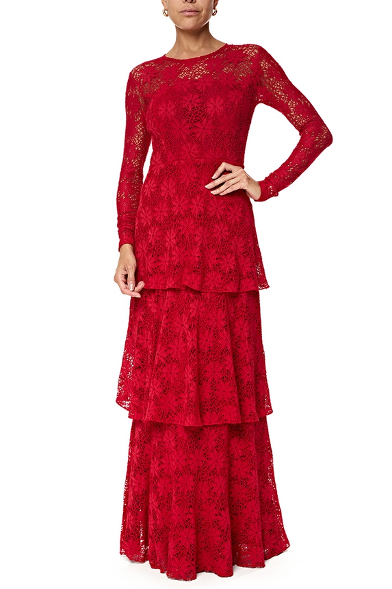 Vestido Longo Renda Vermelho - DG76743 Alexandrine