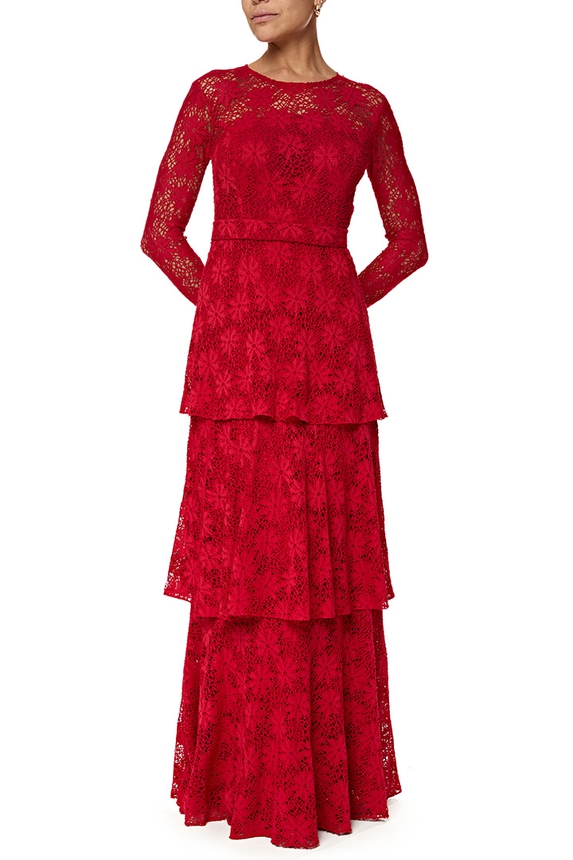 Vestido Longo Renda Vermelho - DG76743 Alexandrine