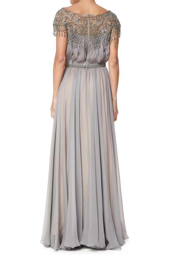 Vestido Longo Seda Cinza - DG75766 Marchesa