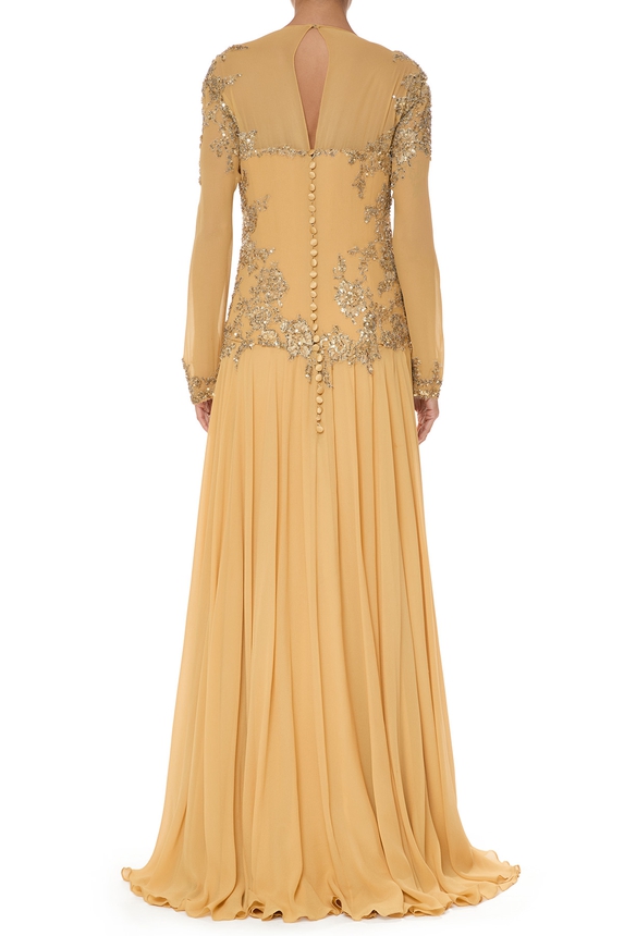Vestido Longo Seda Dourado - DG76074 Daslu
