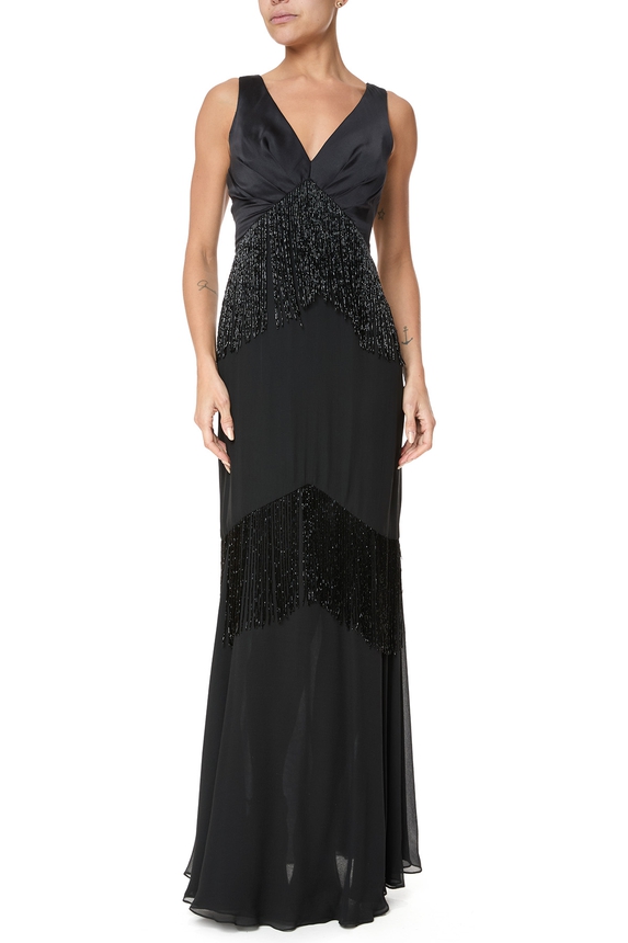 Vestido Longo Seda Preto - DG75767 Essential Collection