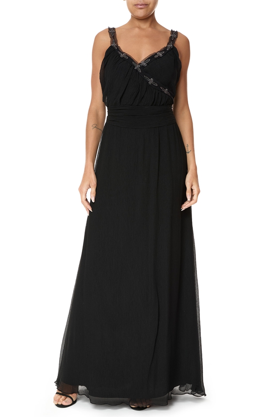 Vestido Longo Seda Preto - DG75870 Alcaçuz