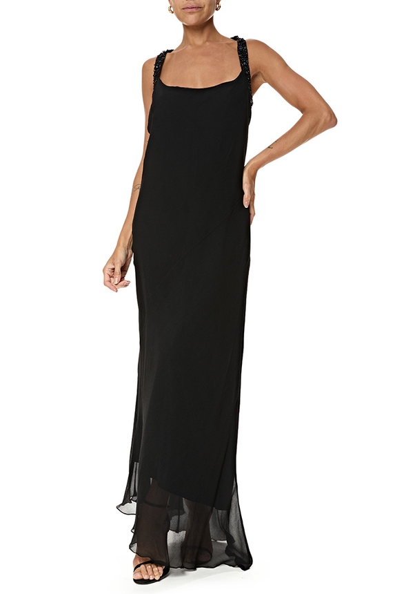 Vestido Longo Seda Preto - DG76805 Alcaçuz