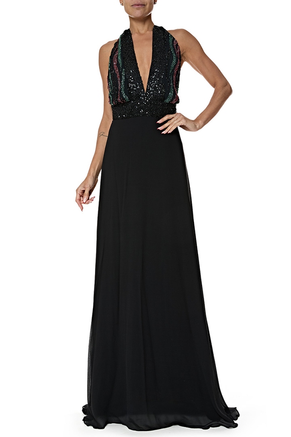Vestido Longo Seda Preto - DG76998 Antonio Filho