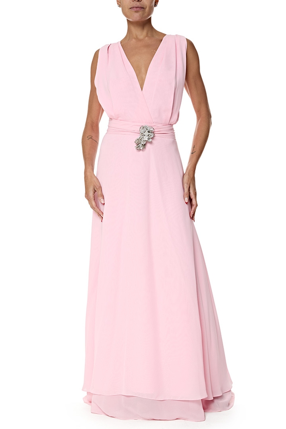 Vestido Longo Seda Rosa - DG76994 Antonio Filho