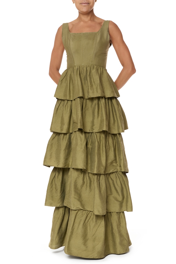 Vestido Longo Seda Verde - DG66254 Aya