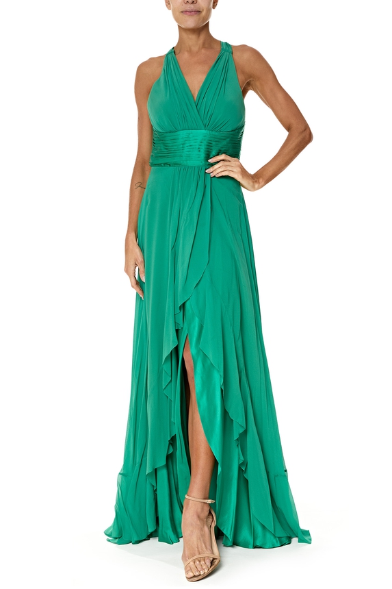 Vestido Longo Seda Verde - DG76289 Essential Collection