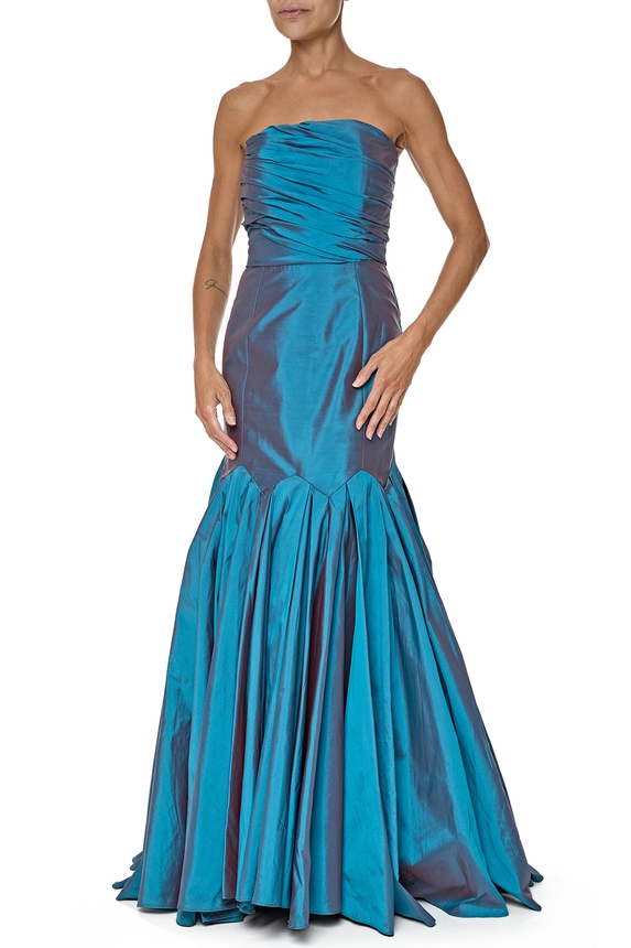 Vestido Longo Tafetá Azul - DG76505 Vitor Zerbinato