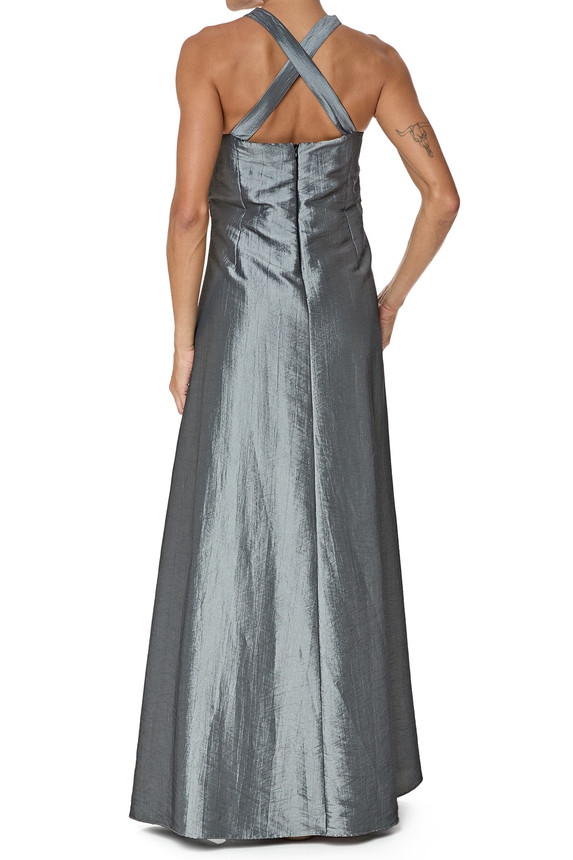 Vestido Longo Tafetá Cinza - DG76696 Essential Collection