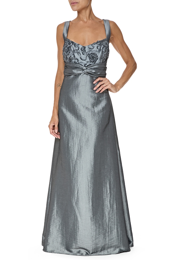 Vestido Longo Tafetá Cinza - DG76696 Essential Collection