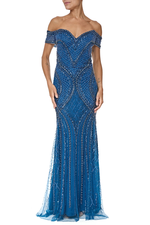 Vestido Longo Tule Azul - DG76529 Prime Collection