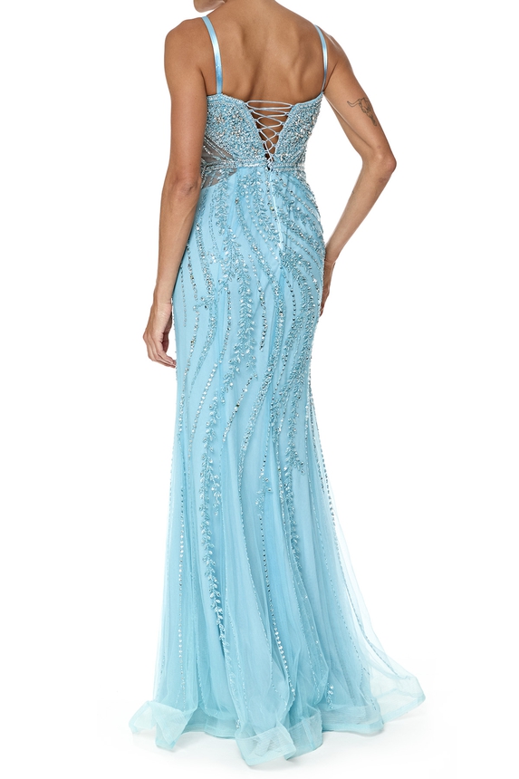 Vestido Longo Tule Azul - DG76542 Prime Collection