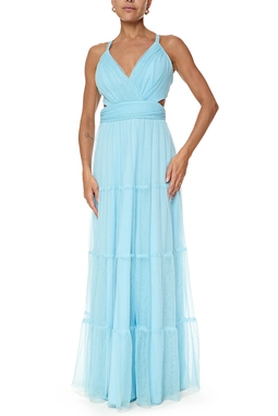 Vestido Longo Tule Azul