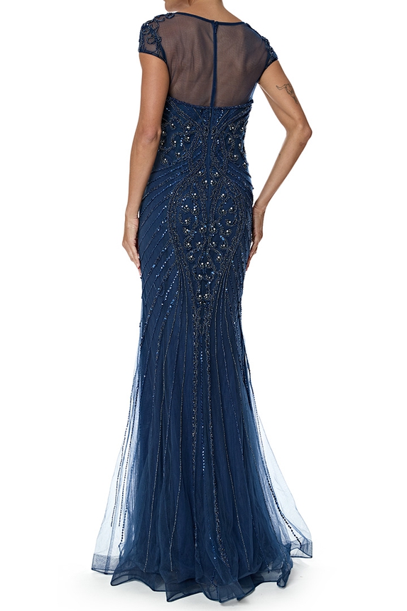 Vestido Longo Tule Azul - DG77076 Prime Collection
