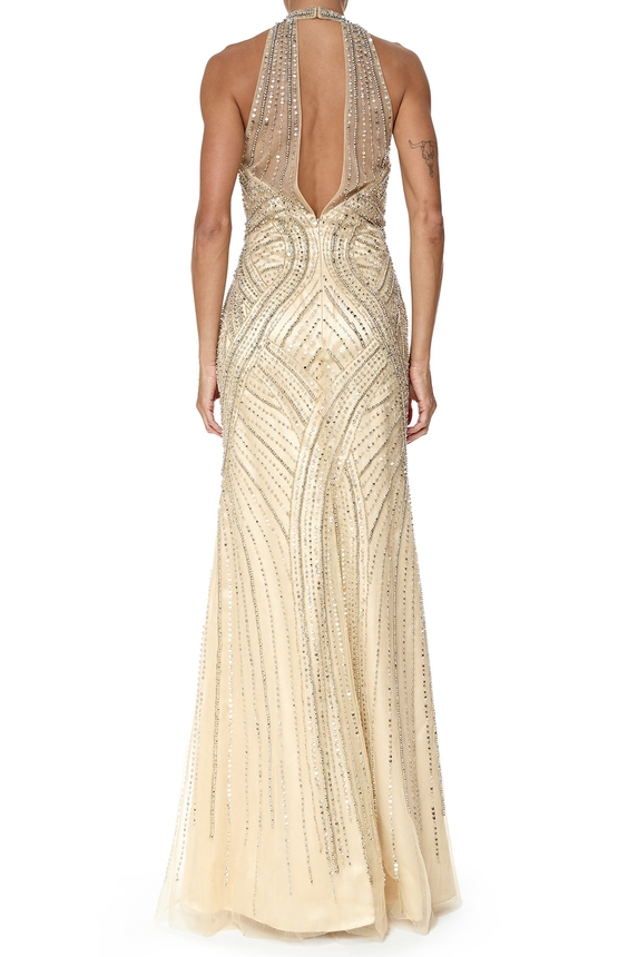 Vestido Longo Tule Bege - DG76523 Prime Collection