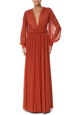 Vestido Longo Tule Marrom