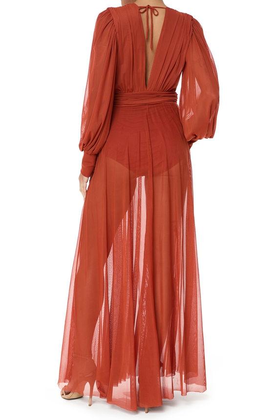 Vestido Longo Tule Marrom - DG75941 Splash