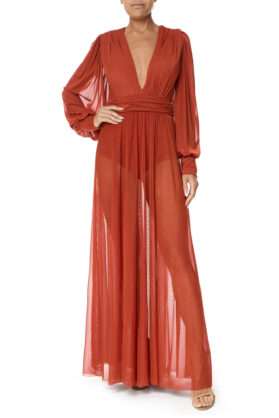 Vestido Longo Tule Marrom - DG75941 Splash