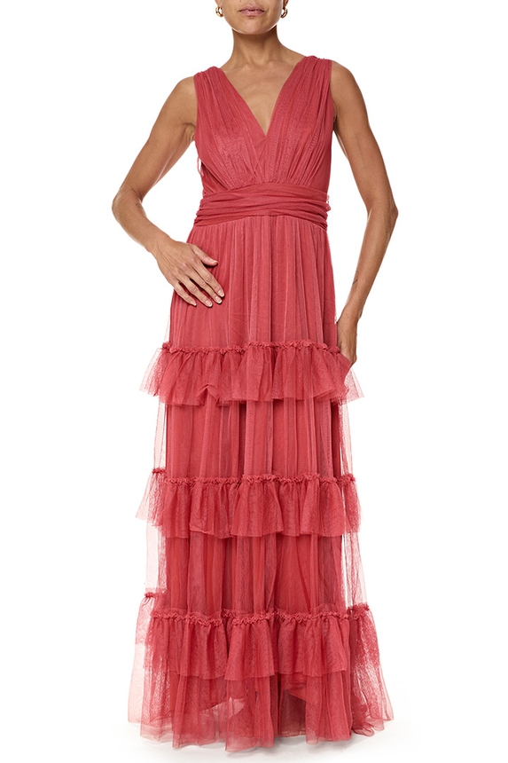 Vestido Longo Tule Marrom - DG76893 Essential Collection