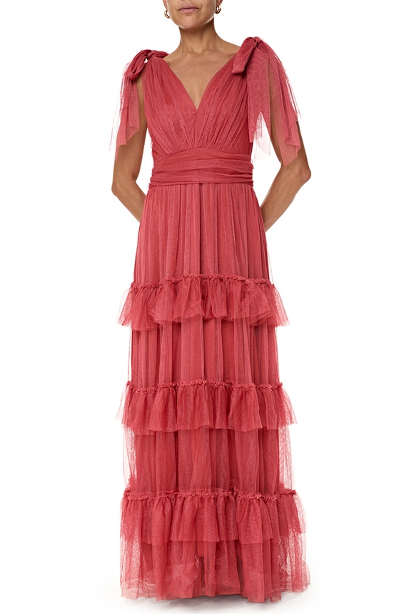 Vestido Longo Tule Marrom - DG76893 Essential Collection