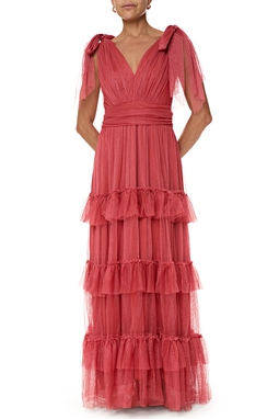 Vestido Longo Tule Marrom