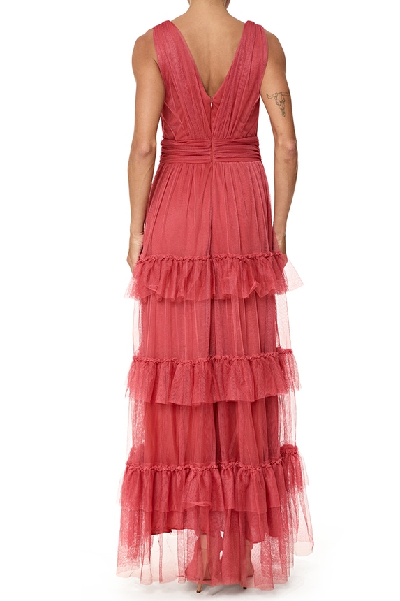 Vestido Longo Tule Marrom - DG76893 Essential Collection