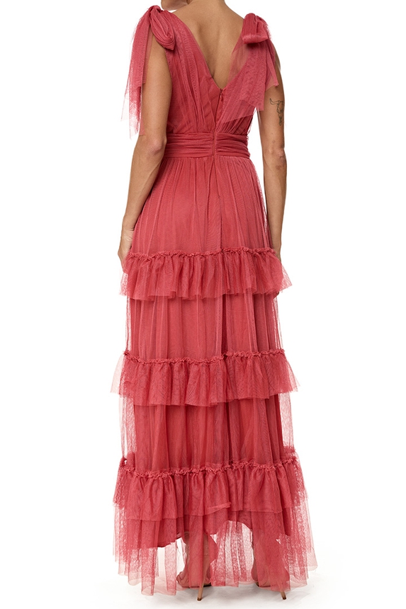 Vestido Longo Tule Marrom - DG76893 Essential Collection