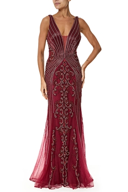 Vestido Longo Tule Marsala