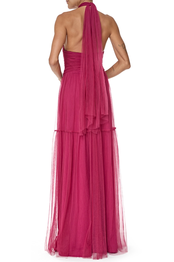 Vestido Longo Tule Marsala - DG76554 Essential Collection