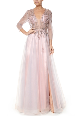 Vestido Longo Tule Rosa