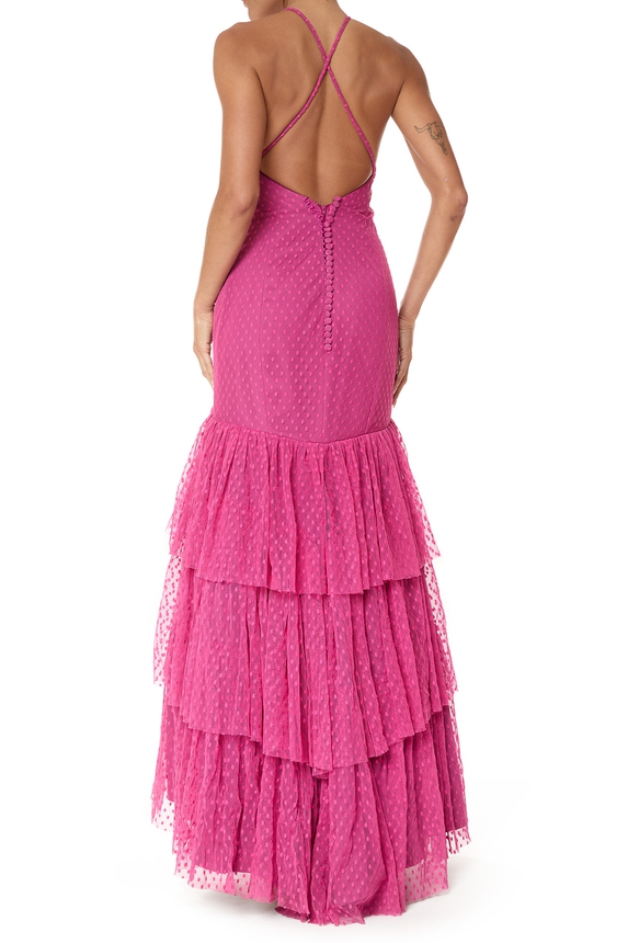 Vestido Longo Tule Rosa - DG75833 Essential Collection