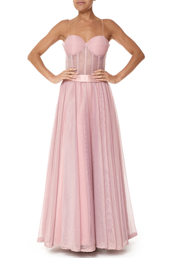 Vestido Longo Tule Rosa - DG75852 Essential Collection