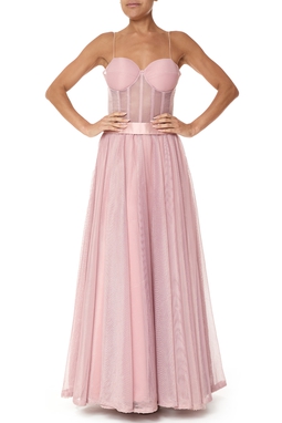 Vestido Longo Tule Rosa