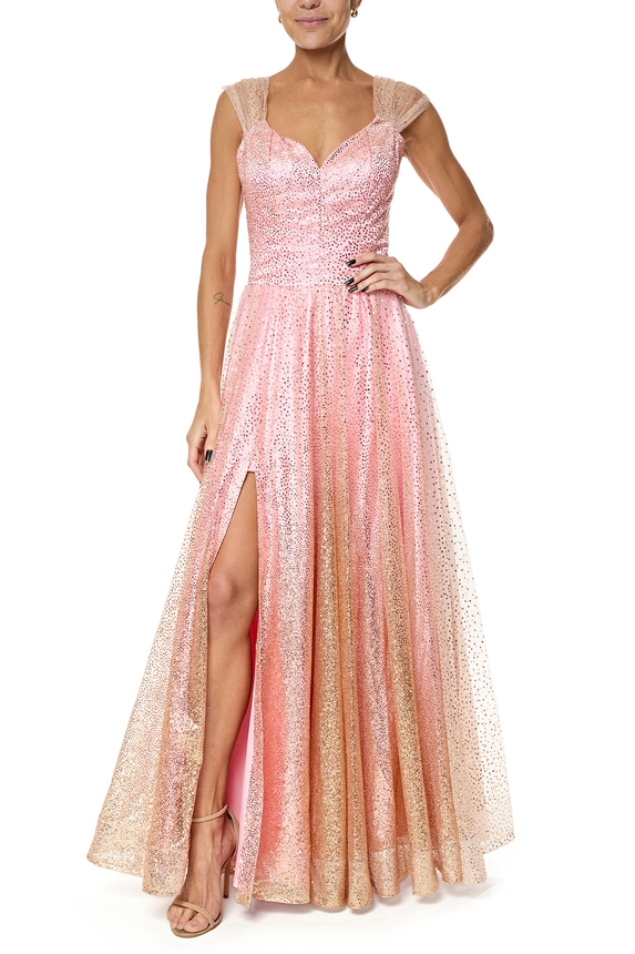 Vestido Longo Tule Rosa - DG76131 Essential Collection