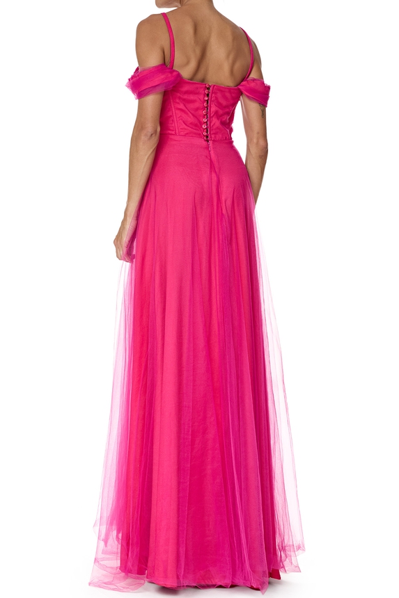 Vestido Longo Tule Rosa - DG76522 Essential Collection